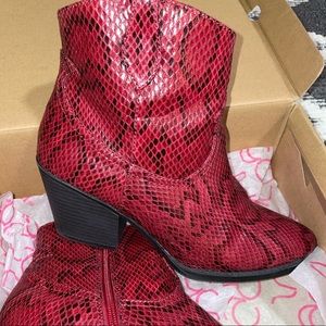 NWB Red and Black Snakeskin Ankle Boots